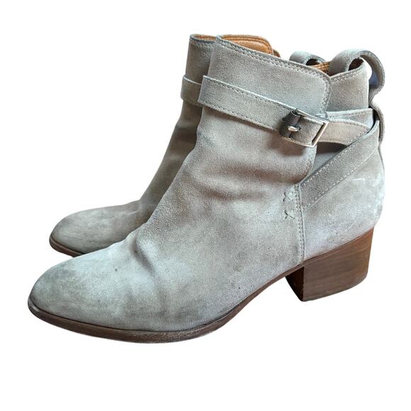 Rag & Bone Walker buckle gray suede leather heeled booties SIZE 10 - Picture 1 of 9